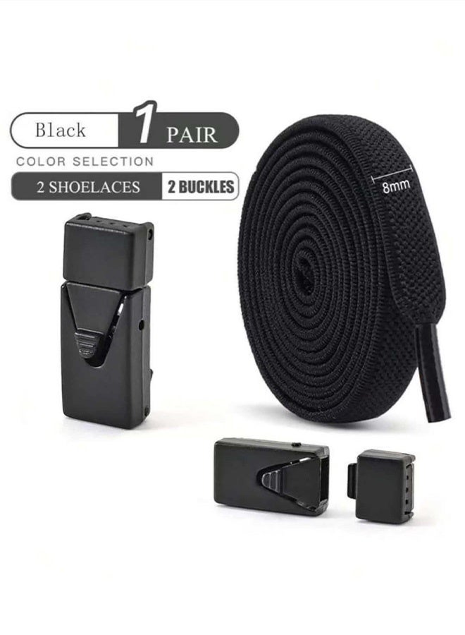 Pair of Elastic Self Lacing Shoe Straps with Interchangeable Buckles Adjustable Durable Shoe Accessories for Men Women Sports Casual Shoes Ideal for Daily Activewear  Outdoor Activities,Black - Image 2